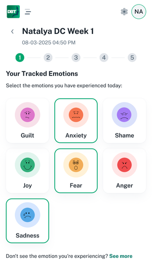 Client's Diary Card - Emotions Page
